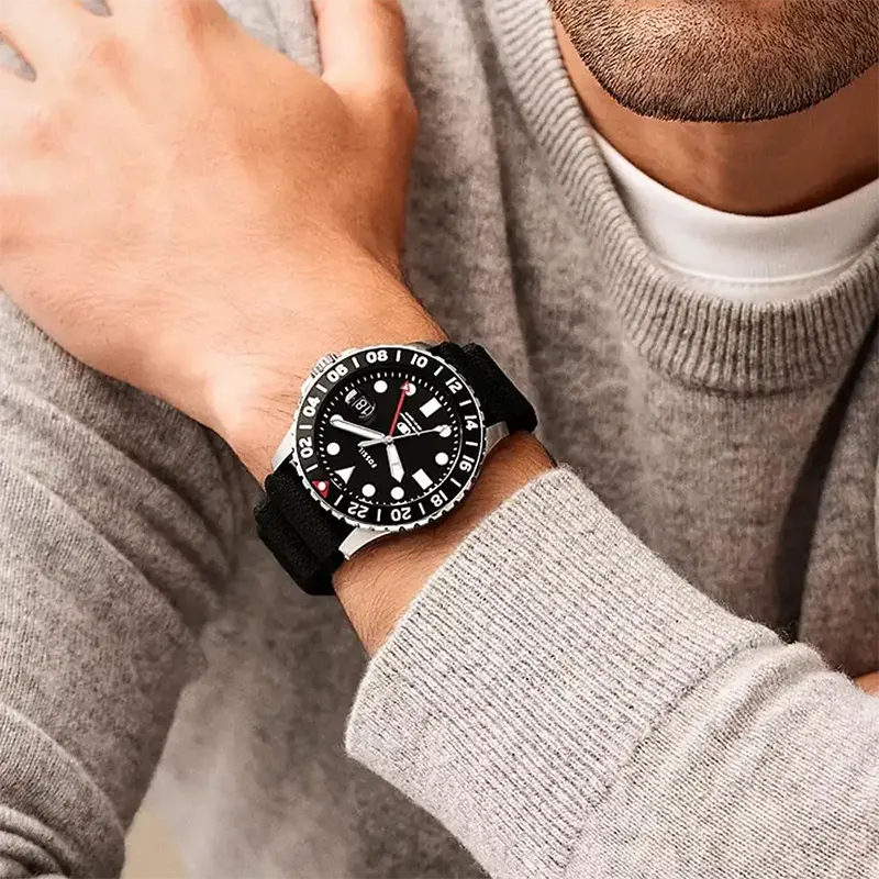 Fossil GMT Black Black Dial Silicone Men’s Watch- FS6036